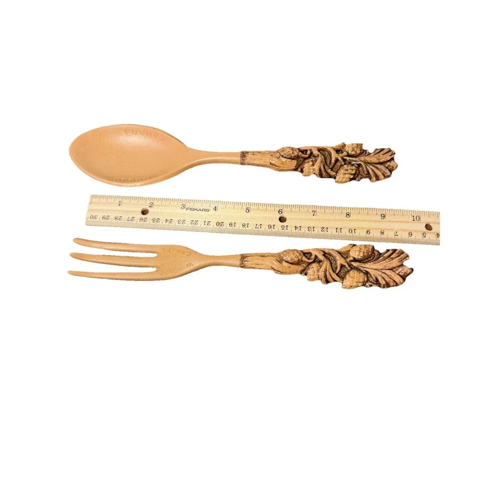 Vintage Hand‎ Carved Salad Serving Spoon Fork Set By Windsor Fruit Carvings